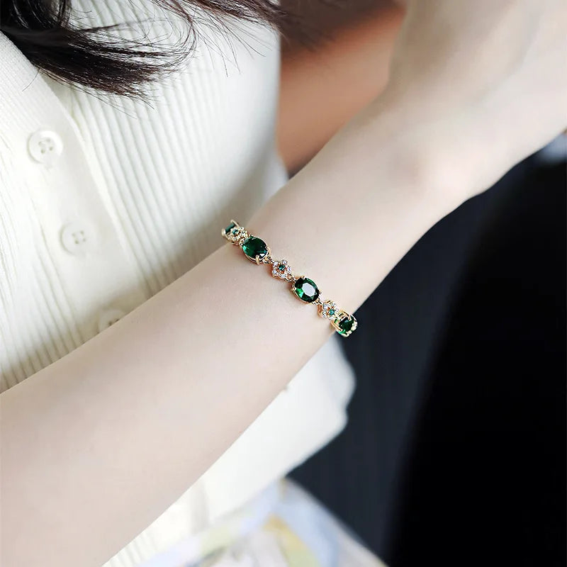 UILZ Luxury Exquisite zircon Bracelet gold-plated Shining Crystal Bracelet For Women Vintage Party Wedding Bridal Jewelry Gift