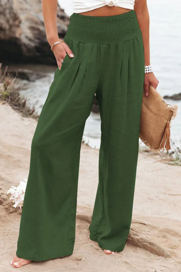 Women’s Wide-Leg Drawstring Pants – Casual Beachwear
