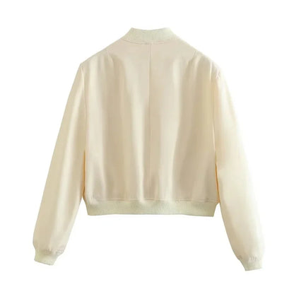 Women’s White Cropped Bomber Jacket – Winter Aviator Style