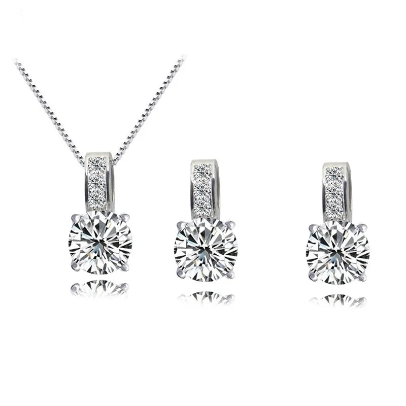 Alloy Colorful Bridal Jewelry Set Classic Cubic Zirconia Crystal Pendant Necklace Earrings Stud Earrings, Ladies, Girls, Gifts