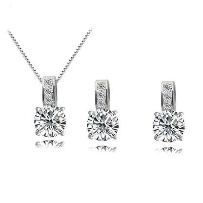 Alloy Colorful Bridal Jewelry Set Classic Cubic Zirconia Crystal Pendant Necklace Earrings Stud Earrings, Ladies, Girls, Gifts