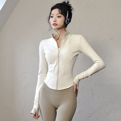 Women’s Long Sleeve Sports Jacket – Zip-Up Fitness, Yoga & Running Activewear