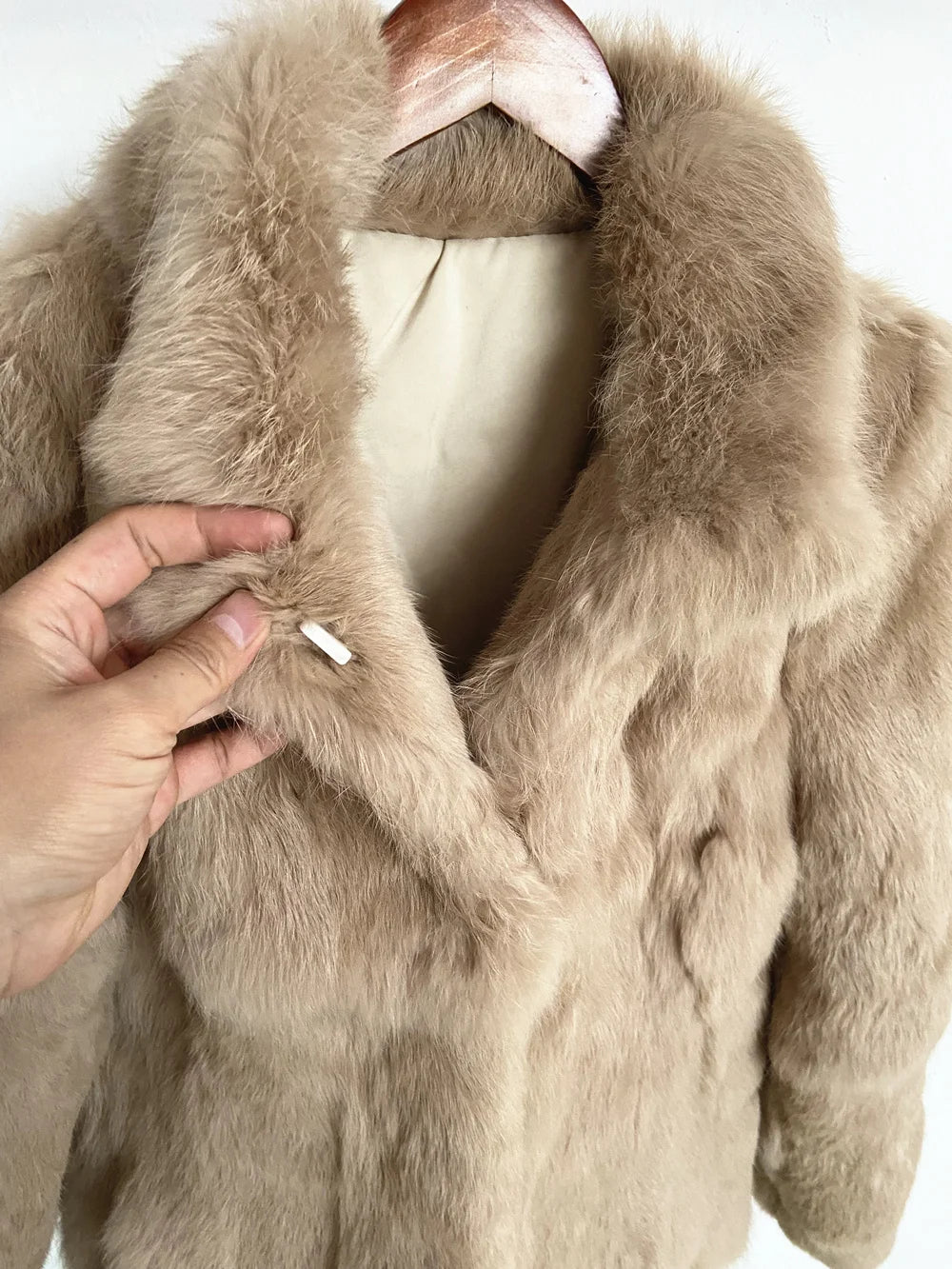 Women’s Black Rabbit Fur & Leather Winter Coat – Elegant Bolero Jacket