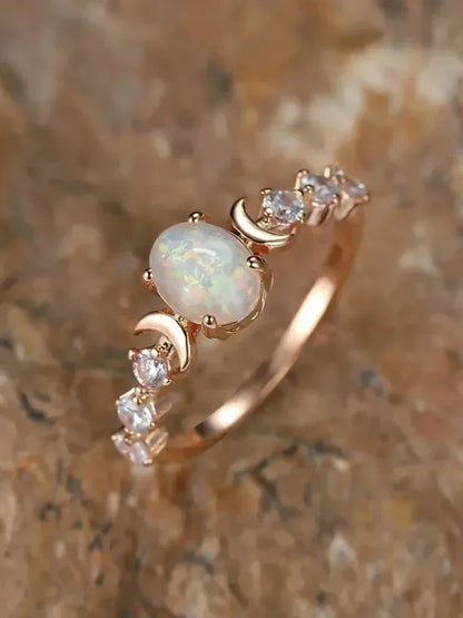 Huitan Blue/White Imitation Opal Moon Rings for Women Aesthetic Wedding Accessories Fancy Anniversary Gift Statement Jewelry Hot