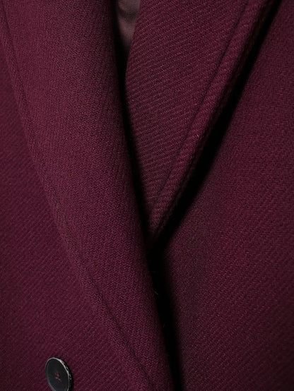 Women's Burgundy Wool Blend Double-Breasted Coat