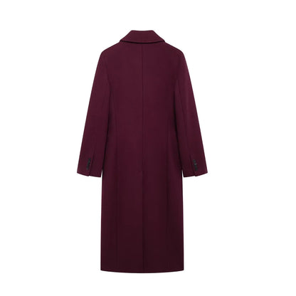 Women's Burgundy Wool Blend Double-Breasted Coat