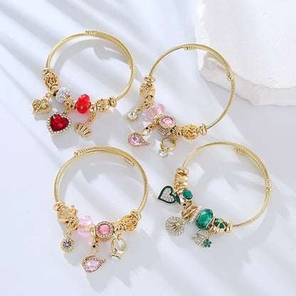 DIY Panjiaduola Alloy Love Bracelet Fashionable and Versatile with Diamond Embedding, Adjustable and Simple Couple Bracelet