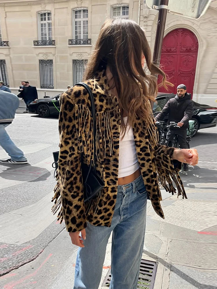 Women’s Retro Leopard Tassel Jacket – Chic & Versatile Streetwear