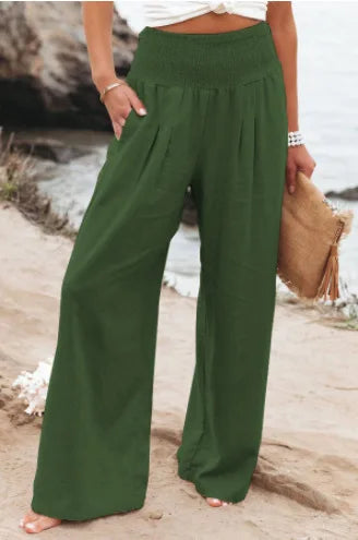 Women’s Wide-Leg Drawstring Pants – Casual Beachwear