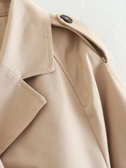 Belted Cropped Trench Jacket – Vintage Streetwear Double Breasted Coat