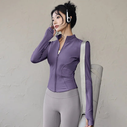 Women’s Long Sleeve Sports Jacket – Zip-Up Fitness, Yoga & Running Activewear