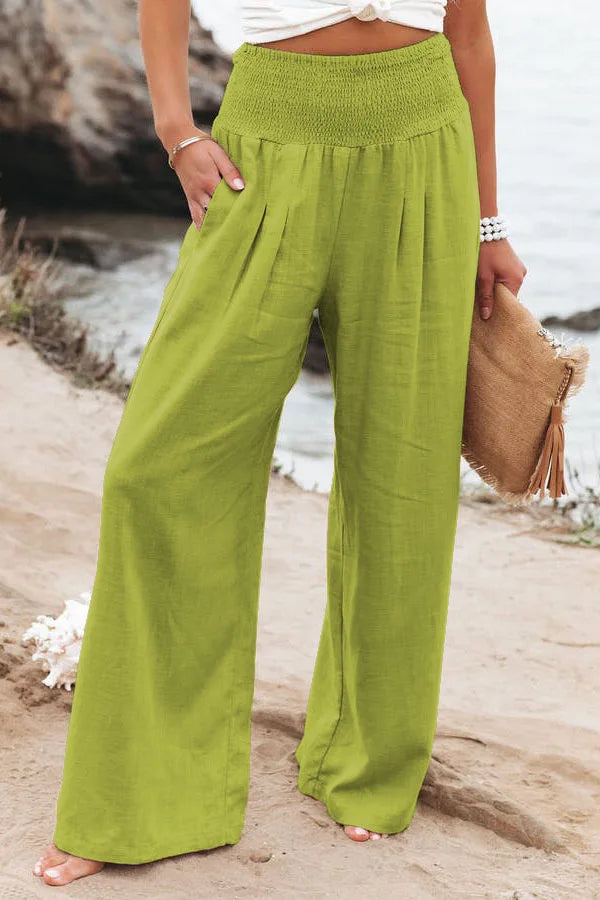 Women’s Wide-Leg Drawstring Pants – Casual Beachwear