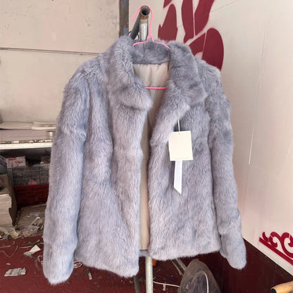 Women’s Black Rabbit Fur & Leather Winter Coat – Elegant Bolero Jacket