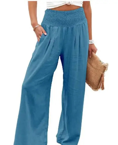 Women’s Wide-Leg Drawstring Pants – Casual Beachwear