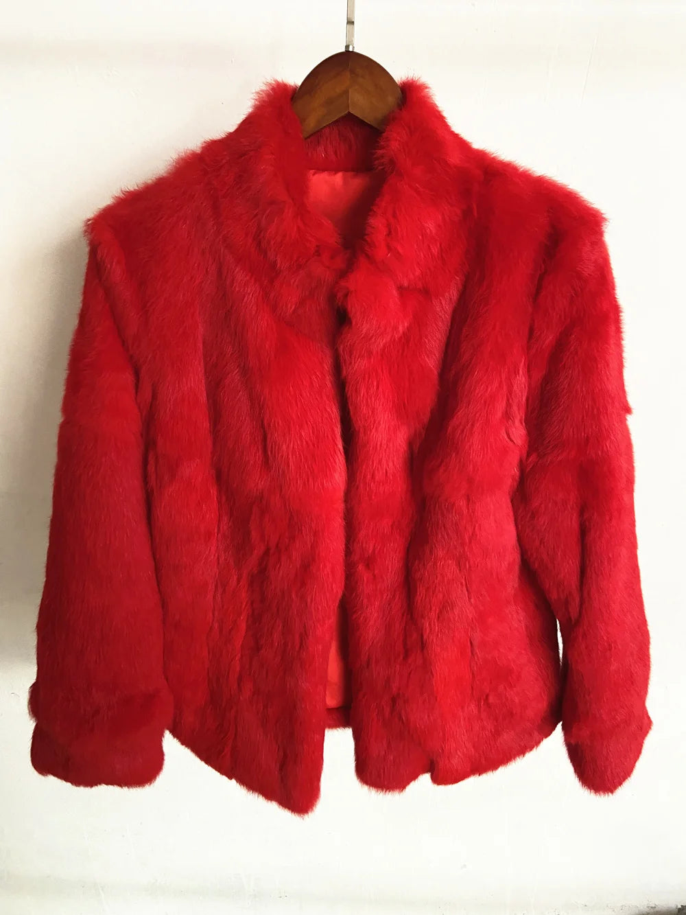 Women’s Black Rabbit Fur & Leather Winter Coat – Elegant Bolero Jacket