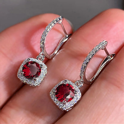 Charm Female White Red Green Blue Zircon Stone Hoop Earrings Silver Color Simple Wedding Jewelry For Women
