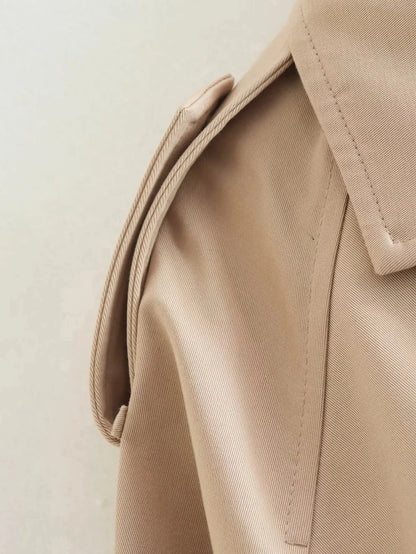 Belted Cropped Trench Jacket – Vintage Streetwear Double Breasted Coat