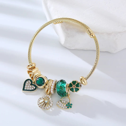 DIY Panjiaduola Alloy Love Bracelet Fashionable and Versatile with Diamond Embedding, Adjustable and Simple Couple Bracelet