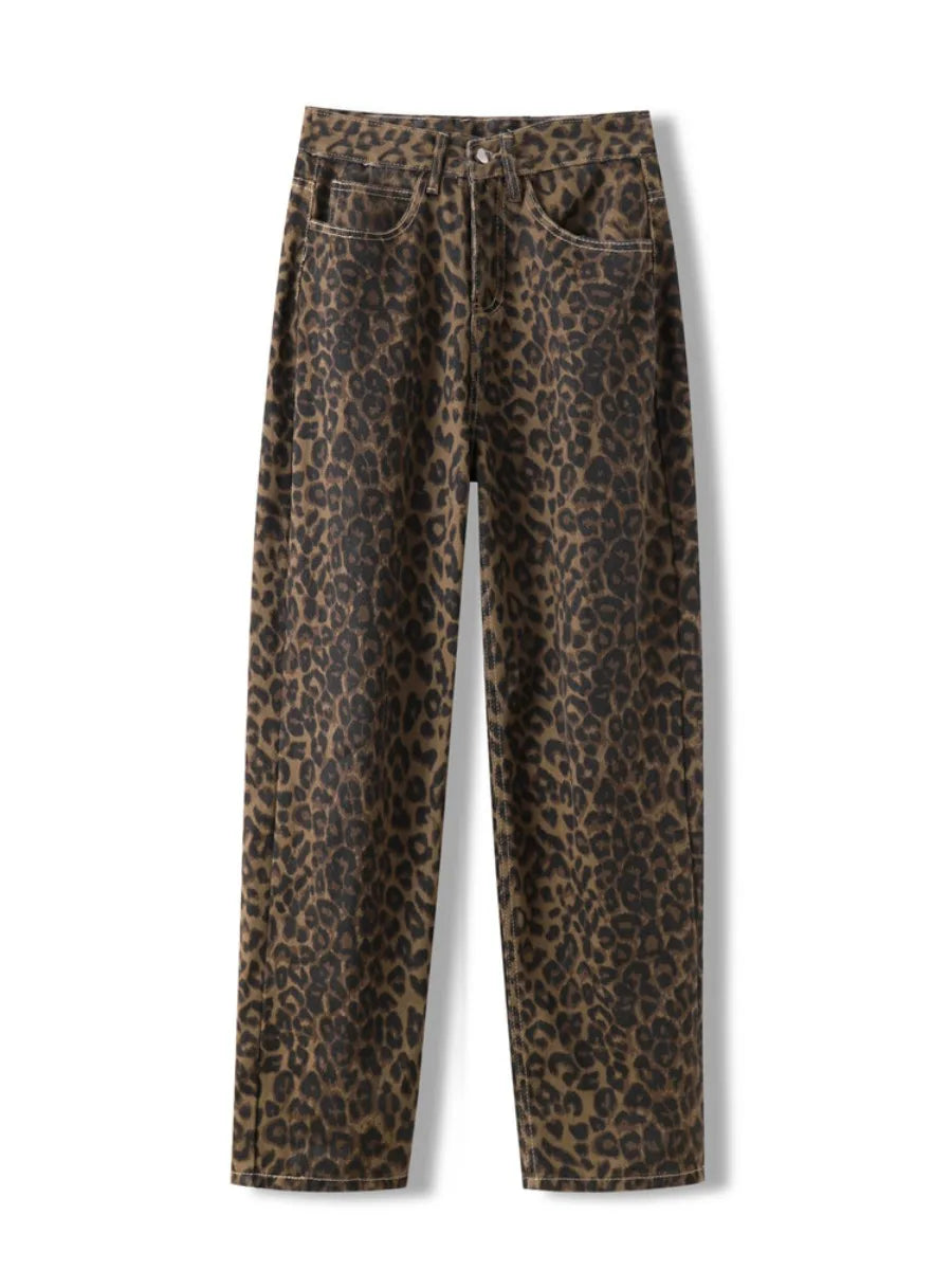Fierce Fit – High Waist Leopard Print Baggy Jeans