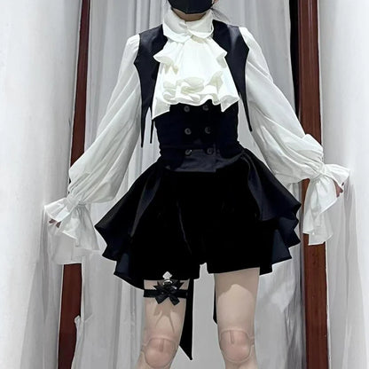 Y2K Gothic Lolita Bow Dress Set – Lace Flare Sleeve Mini Party Outfit