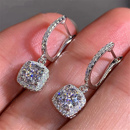 Charm Female White Red Green Blue Zircon Stone Hoop Earrings Silver Color Simple Wedding Jewelry For Women