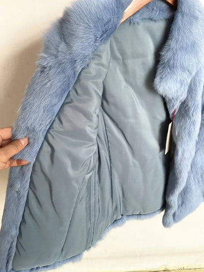 Women’s Black Rabbit Fur & Leather Winter Coat – Elegant Bolero Jacket