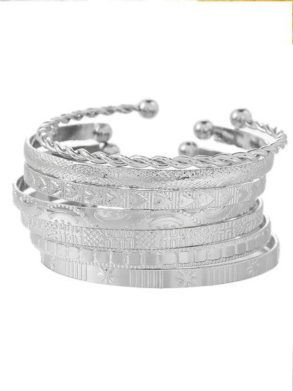 7-piece luxury-leaning exaggerated twisted open bangle set Suitable for parties, dates, daily wear, and ideal as a gift.