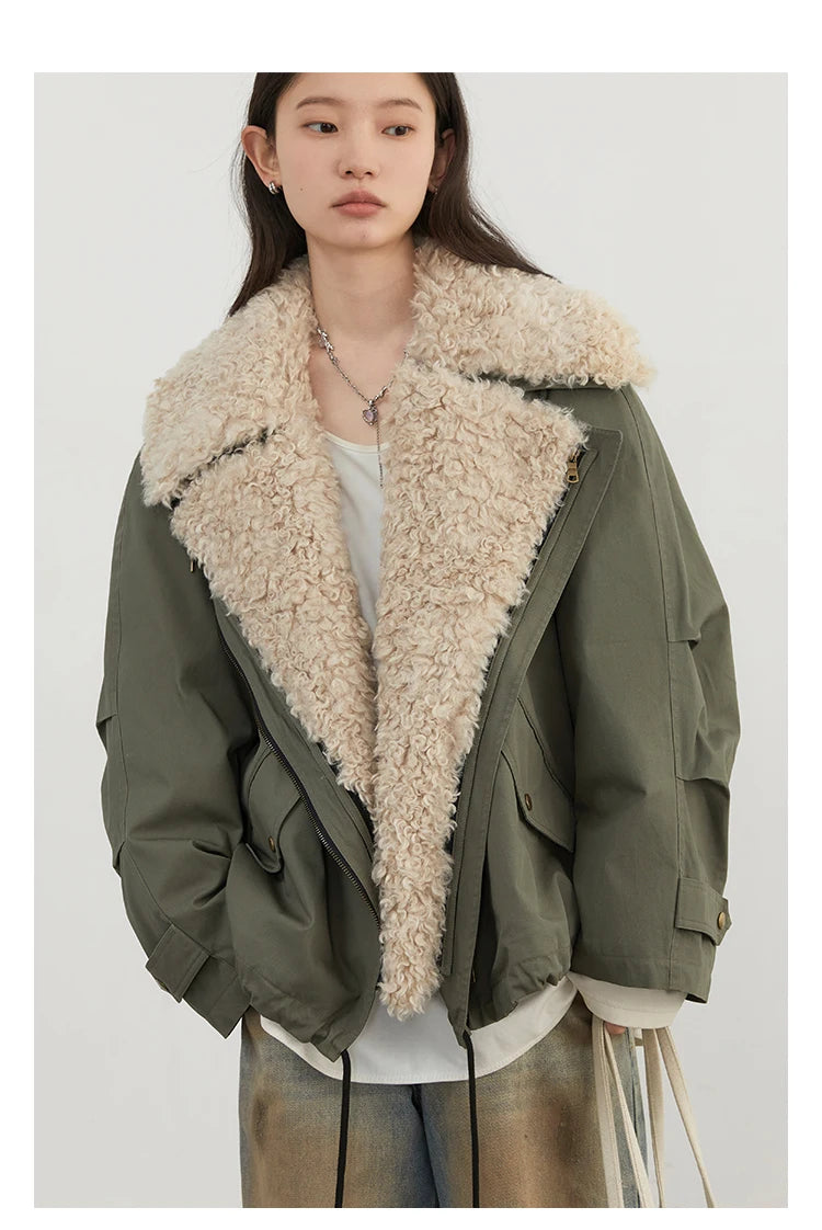Women’s Retro Motorcycle Cotton Jacket – Casual Warm Winter Coat
