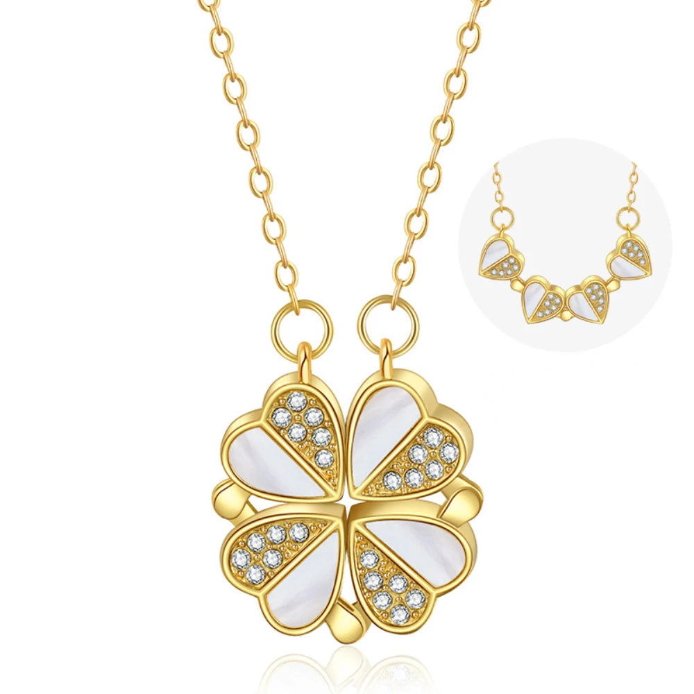 316L Stainless Steel Love Magnetic Pendant Necklace for Women Clover Choker Heart Shaped Open Necklace Crystal Jewelry BffGift