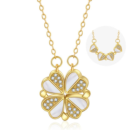 316L Stainless Steel Love Magnetic Pendant Necklace for Women Clover Choker Heart Shaped Open Necklace Crystal Jewelry BffGift