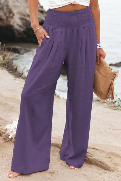 Women’s Wide-Leg Drawstring Pants – Casual Beachwear