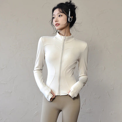 Women’s Long Sleeve Sports Jacket – Zip-Up Fitness, Yoga & Running Activewear