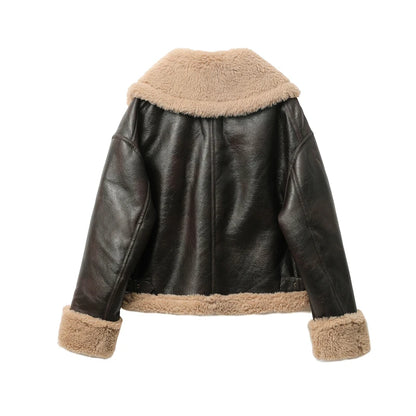 Women’s Double-Sided Warm Short Jacket – Brown Autumn/Winter Coat