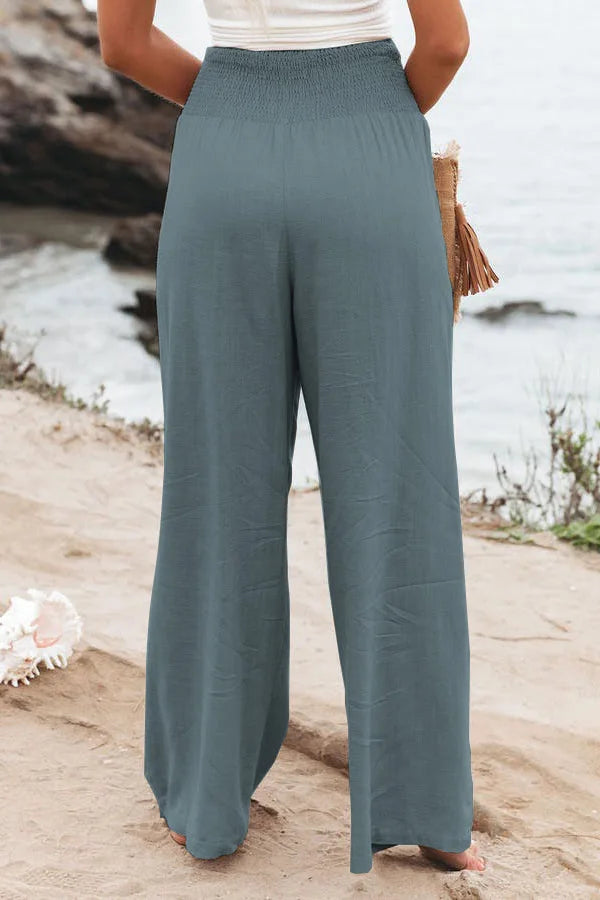 Women’s Wide-Leg Drawstring Pants – Casual Beachwear