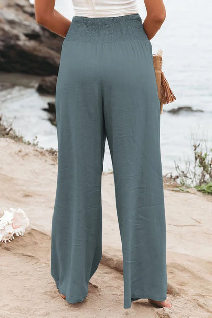 Women’s Wide-Leg Drawstring Pants – Casual Beachwear