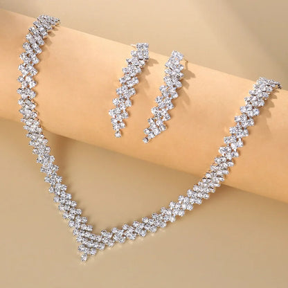 Charming Crystal Bridal Jewelry Set for Wedding V Shape Choker Necklace Earrings Sets Fashion Rhinestone Engagement Jewelry