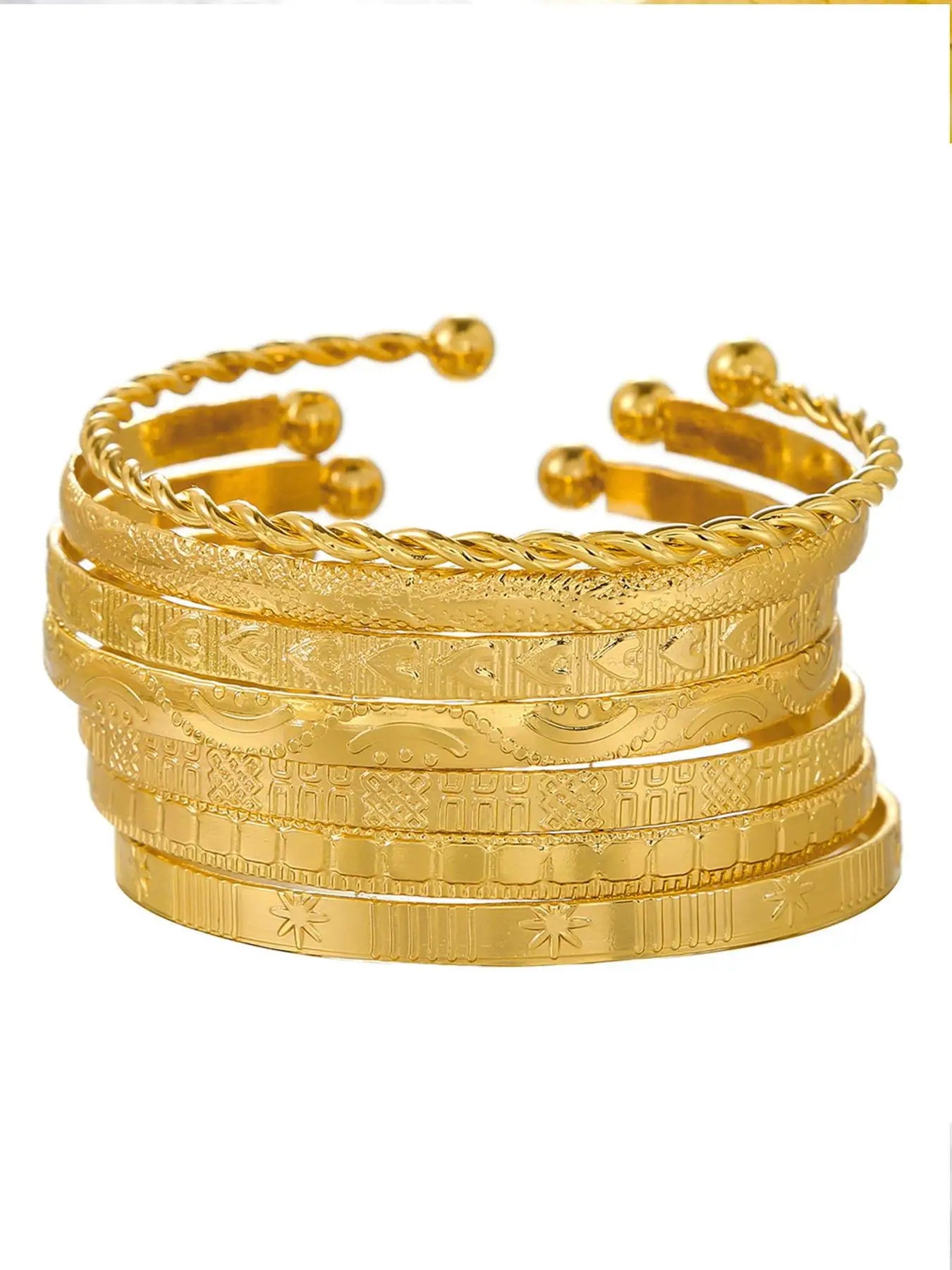 7-piece luxury-leaning exaggerated twisted open bangle set Suitable for parties, dates, daily wear, and ideal as a gift.