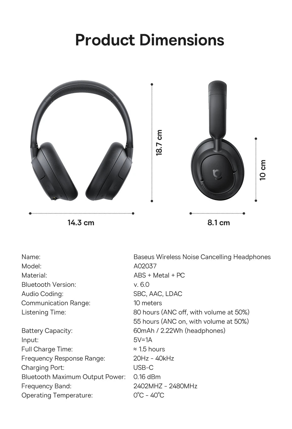 Baseus Bowie H1s Wireless Noise-Cancelling Headphones