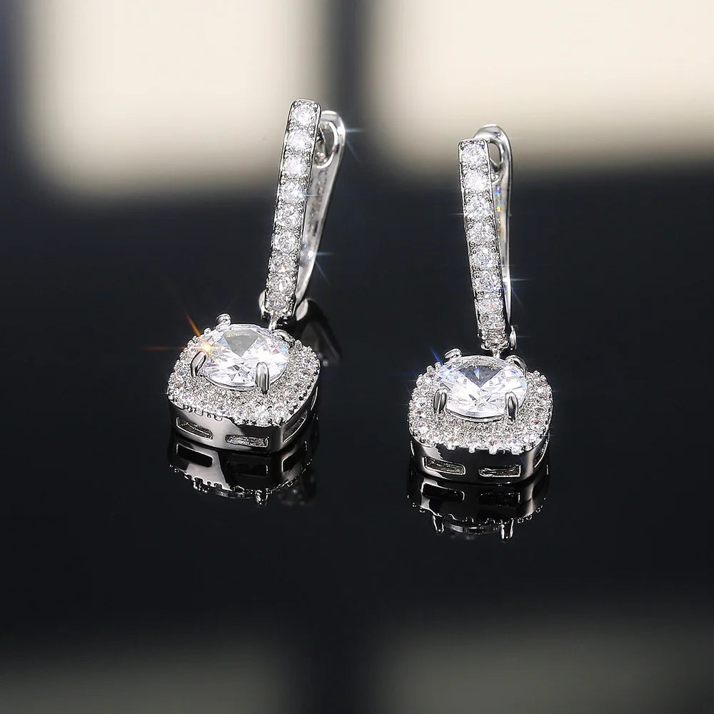 Charm Female White Red Green Blue Zircon Stone Hoop Earrings Silver Color Simple Wedding Jewelry For Women