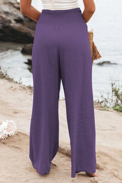 Women’s Wide-Leg Drawstring Pants – Casual Beachwear