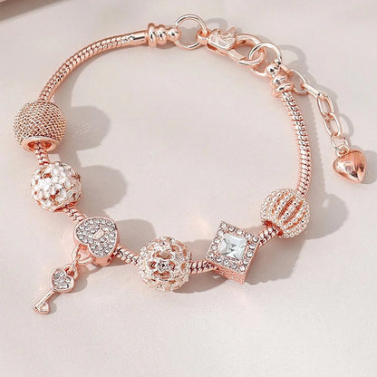 1PC Fashion Multi Element Accessories Drip Oil Rose Love Little Swan Pan Family Bracelet Jewelry Daily Dressing Party Gift -7633