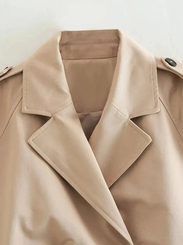 Belted Cropped Trench Jacket – Vintage Streetwear Double Breasted Coat