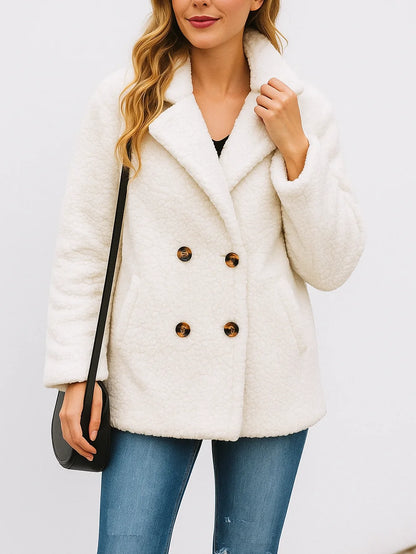 Women’s Sherpa Fleece Teddy Coat – Warm Double-Breasted Winter Jacket