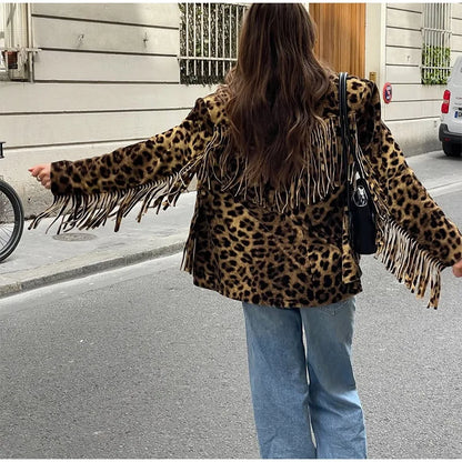 Women’s Retro Leopard Tassel Jacket – Chic & Versatile Streetwear