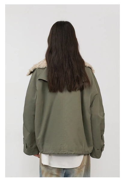 Women’s Retro Motorcycle Cotton Jacket – Casual Warm Winter Coat