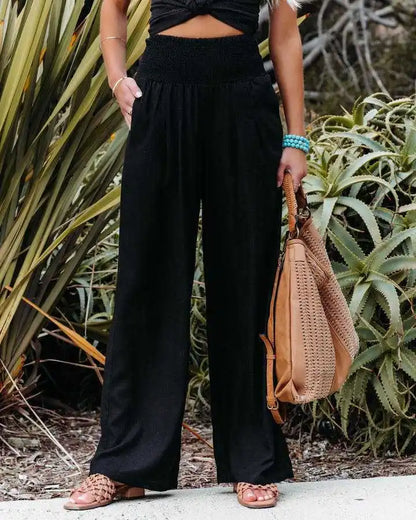 Women’s Wide-Leg Drawstring Pants – Casual Beachwear