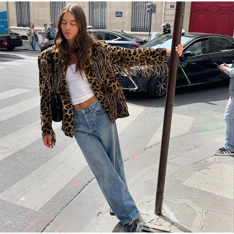 Women’s Retro Leopard Tassel Jacket – Chic & Versatile Streetwear