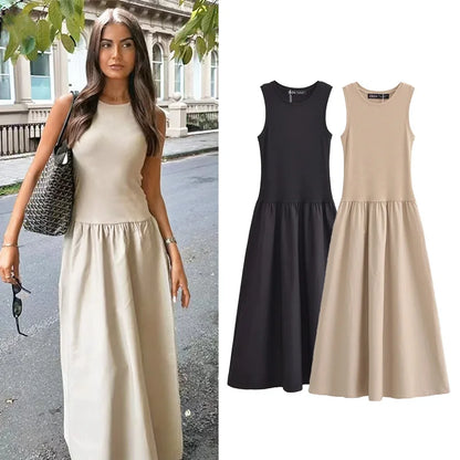 HXAO Elegant Sleeveless Long Dress – Spring 2025 Y2K Style
