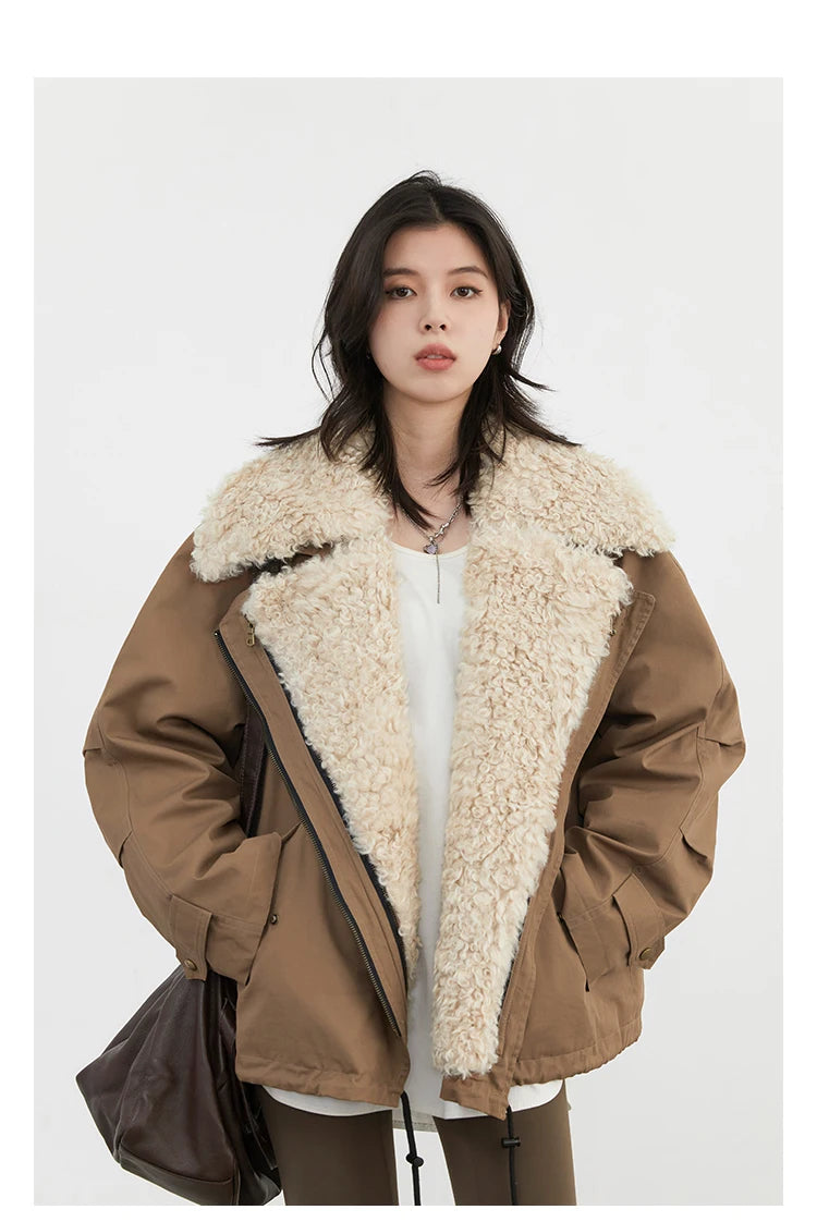 Women’s Retro Motorcycle Cotton Jacket – Casual Warm Winter Coat