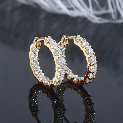 Sparking 925 Silver 3mm Round Moissanite Hoop Stud Earrings For Women Men Couple 14K Gold Plated Wedding Jewelry with GRA Gift